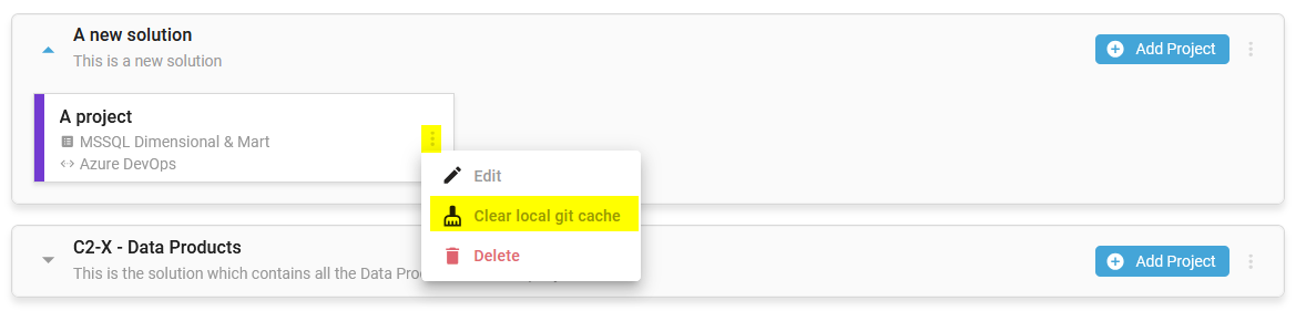 Clear the local Git cache for a Project